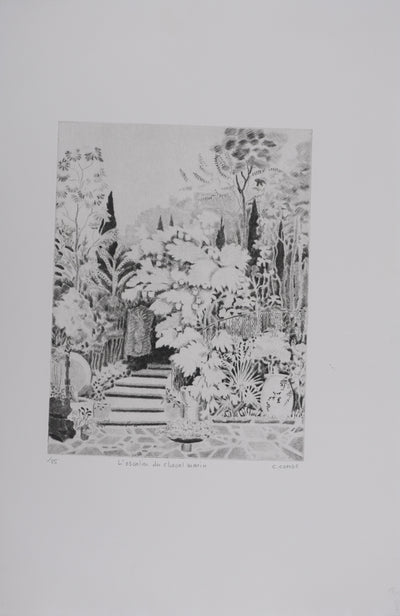 Camille COMBE : L'escalier du cheval marin, Gravure originale signée