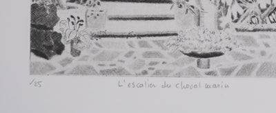 Camille COMBE : L'escalier du cheval marin, Gravure originale signée