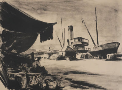 Josué GABORIAUD : Les docks, Lithographie originale signée