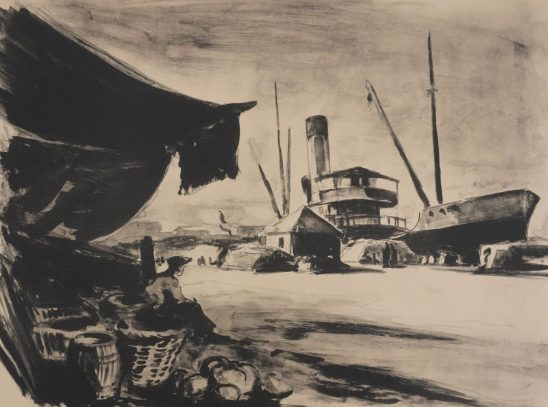 Josué GABORIAUD : Les docks, Lithographie originale signée