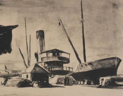 Josué GABORIAUD : Les docks, Lithographie originale signée