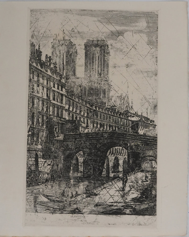 Charles MERYON : Le petit pont, Vue sur Notre Dame, Gravure