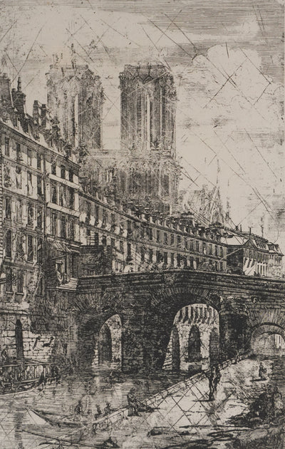 Charles MERYON : Le petit pont, Vue sur Notre Dame, Gravure