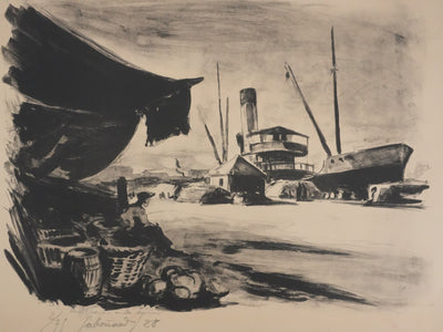 Josué GABORIAUD : Les docks, Lithographie originale signée