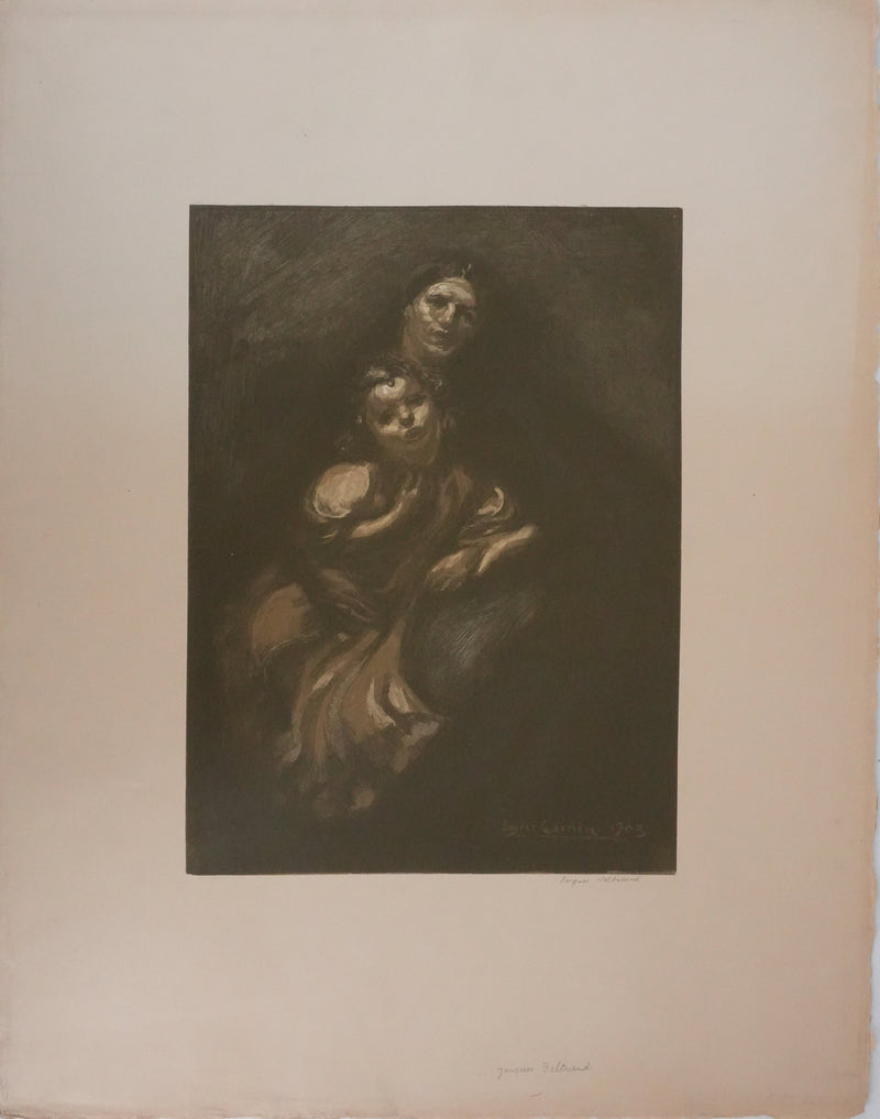 Eugene CARRIERE : Mère et sa petite fille, Lithographie signée