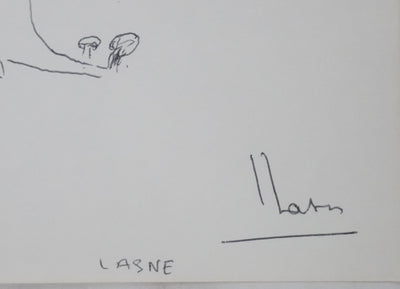 LASNE : Les champignons au pied de l'arbre, Autographe et dessin original signé