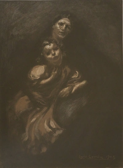 Eugene CARRIERE : Mère et sa petite fille, Lithographie signée