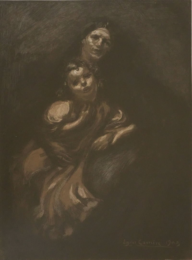 Eugene CARRIERE : Mère et sa petite fille, Lithographie signée