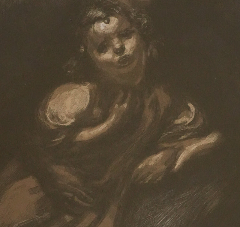 Eugene CARRIERE : Mère et sa petite fille, Lithographie signée