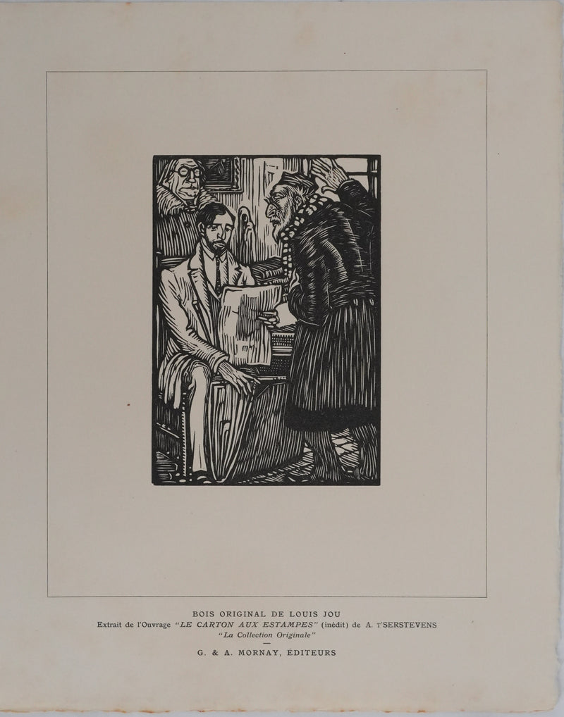 Louis JOU : Le cartons aux estampes, Gravure originale