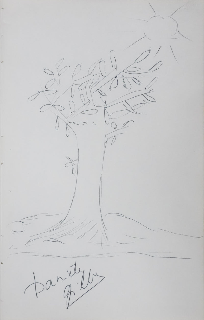 Danièle GILBERT : Le soleil qui éclaire les feuilles, Autographe et dessin original signé