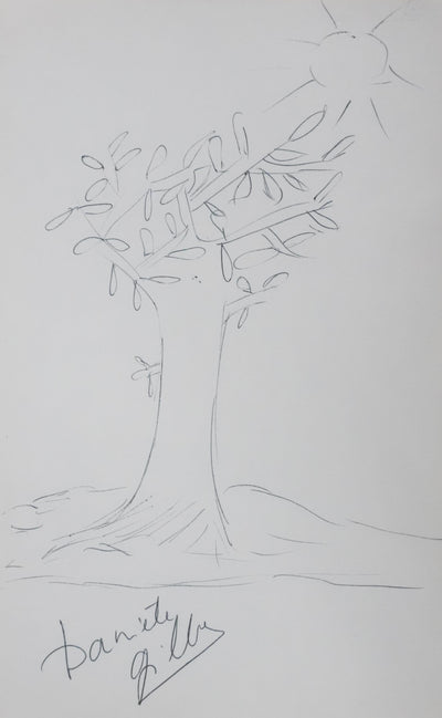 Danièle GILBERT : Le soleil qui éclaire les feuilles, Autographe et dessin original signé