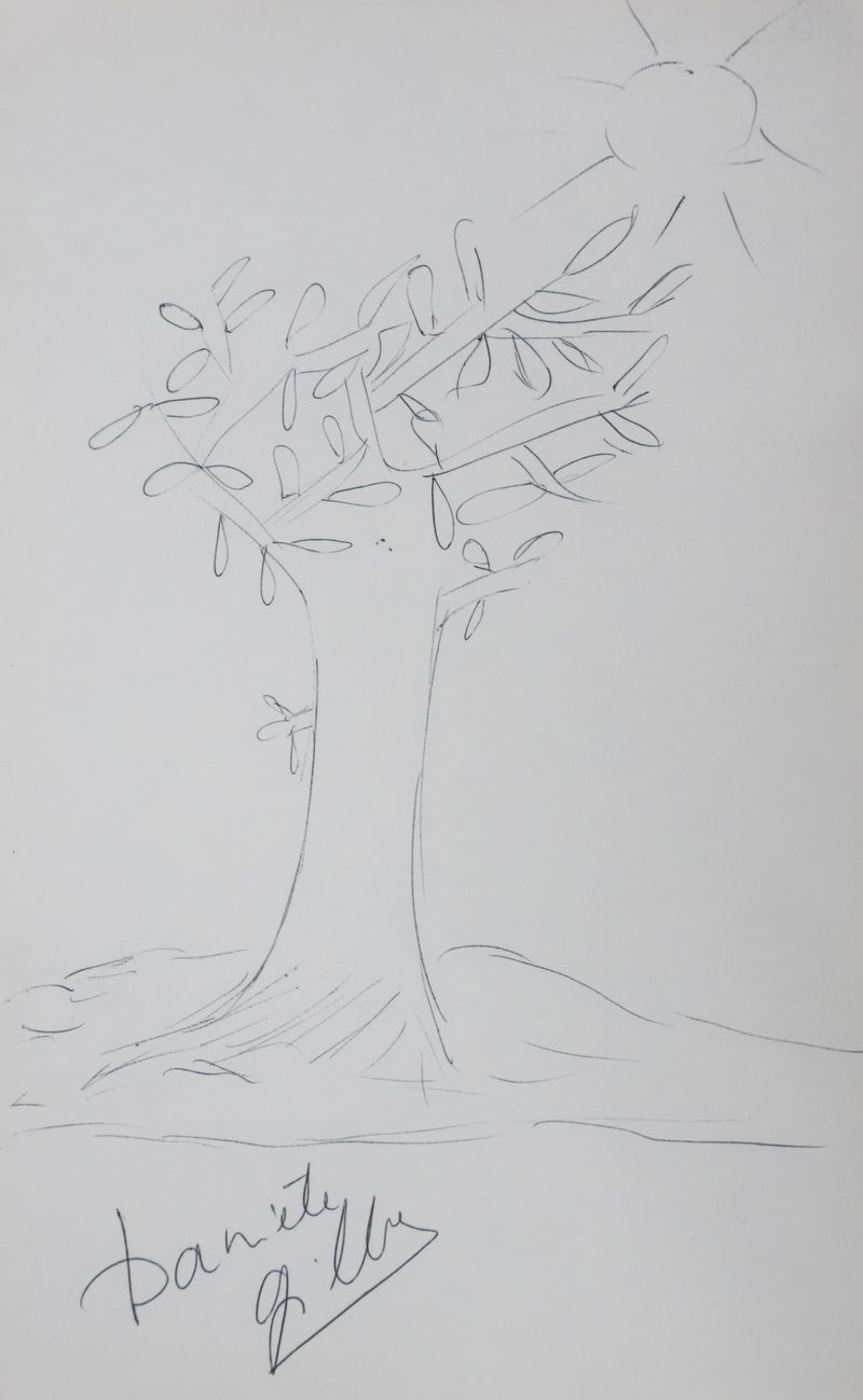 Danièle GILBERT : Le soleil qui éclaire les feuilles, Autographe et dessin original signé