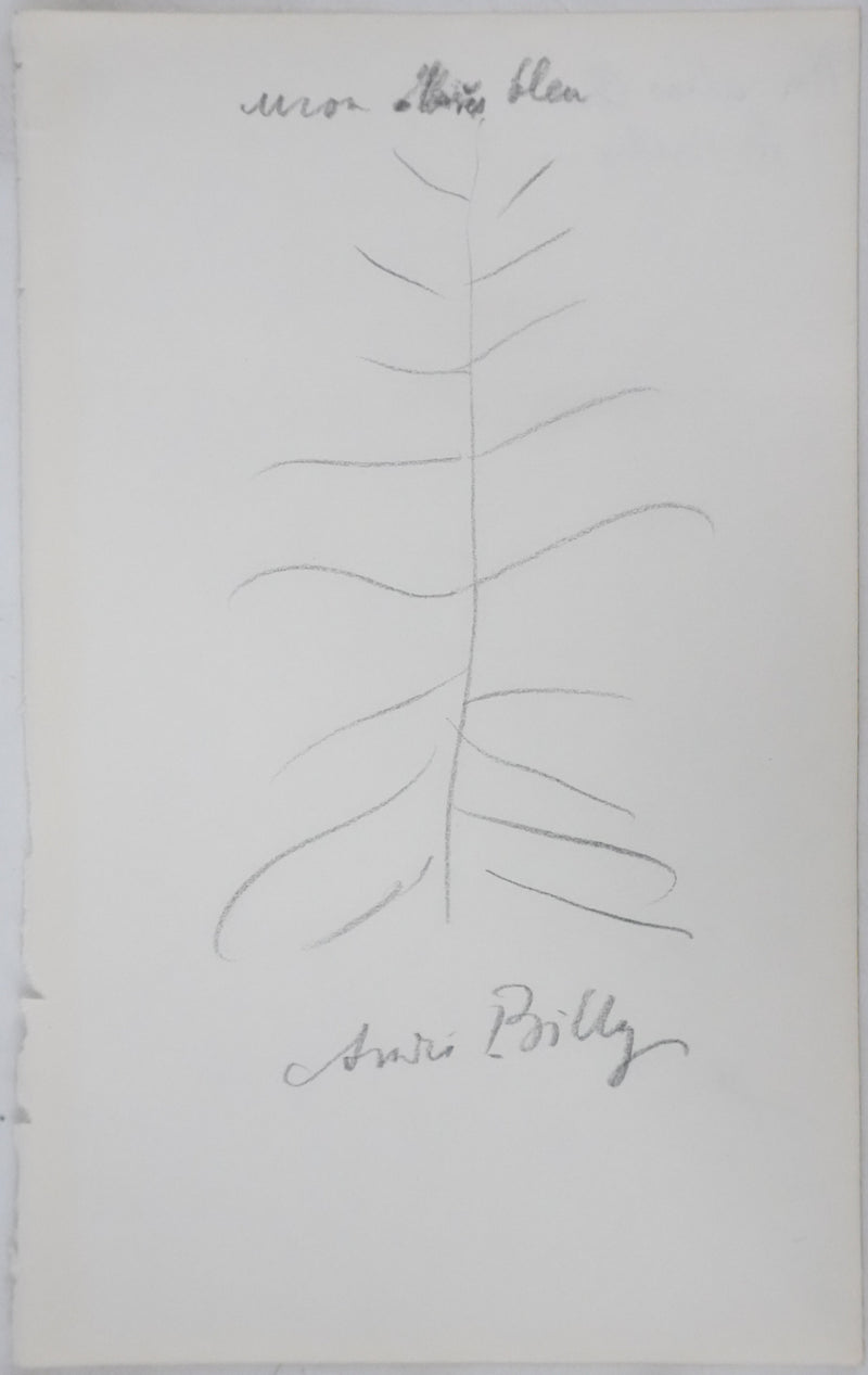 André BILLY : Mon abies bleu, Autographe et dessin original signé