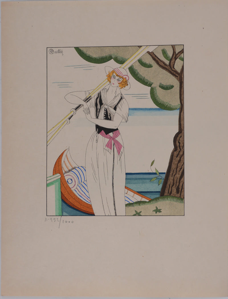 Charles MARTIN : La femme à la barque, Lithographie originale signée