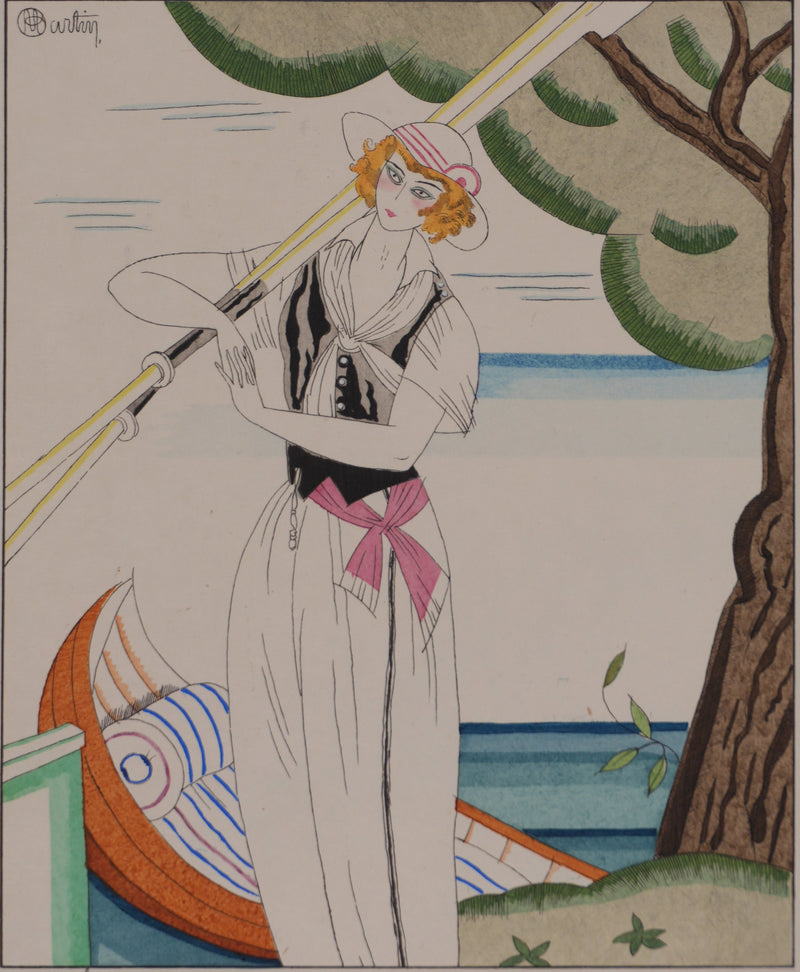Charles MARTIN : La femme à la barque, Lithographie originale signée