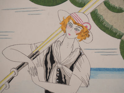 Charles MARTIN : La femme à la barque, Lithographie originale signée