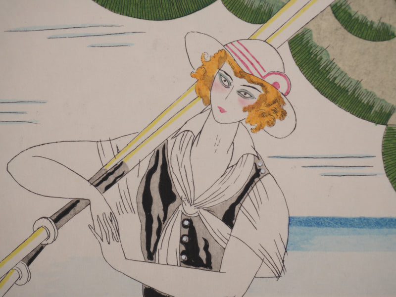 Charles MARTIN : La femme à la barque, Lithographie originale signée