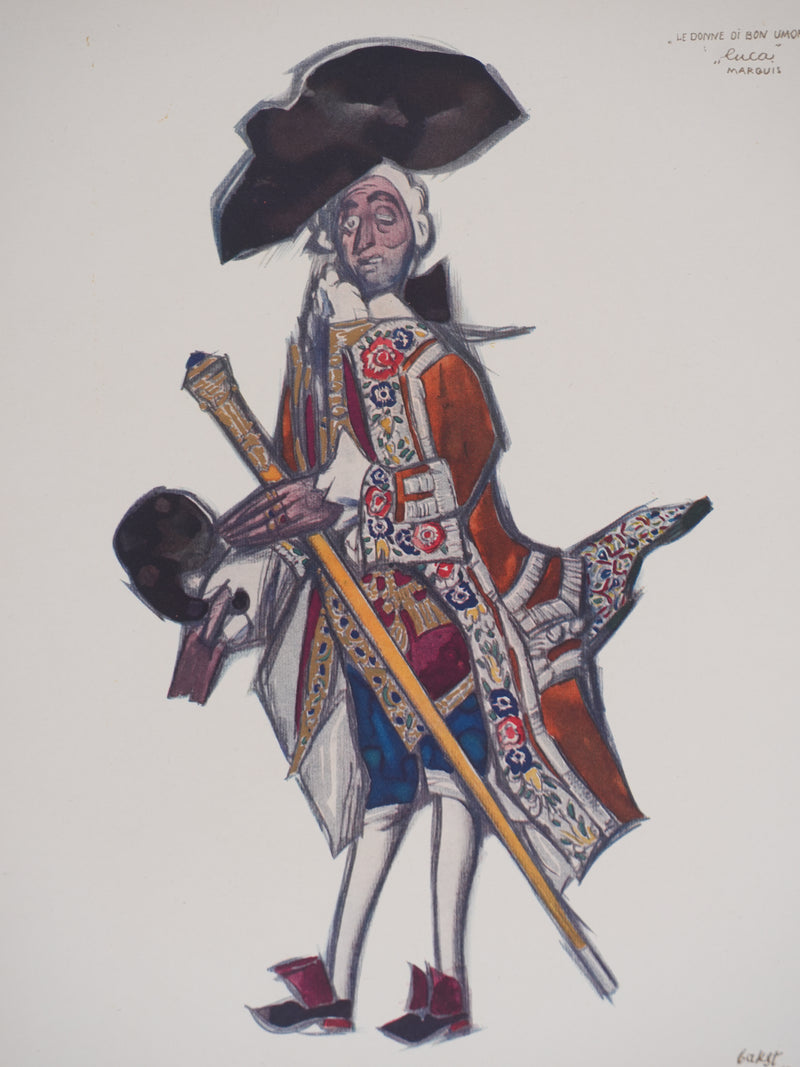 Léon BAKST : Marquis,  Costume pour un théâtre, Lithographie signée