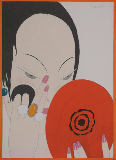 Georges LEPAPE : Le miroir rouge, Lithographie originale signée