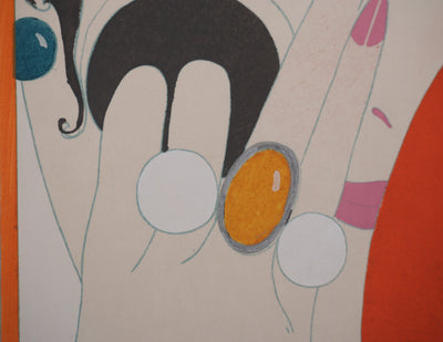 Georges LEPAPE : Le miroir rouge, Lithographie originale signée