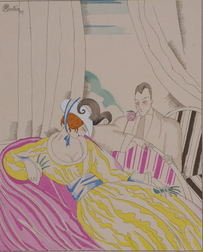 Charles MARTIN : La femme sur le divan, Lithographie originale signée