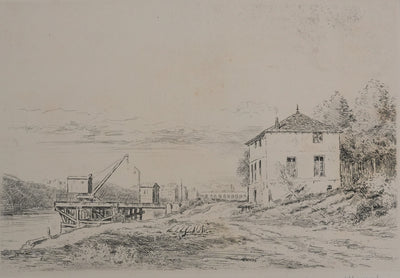Louis WILLAUME : Le quai d'Issy, Gravure originale signée