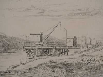 Louis WILLAUME : Le quai d'Issy, Gravure originale signée