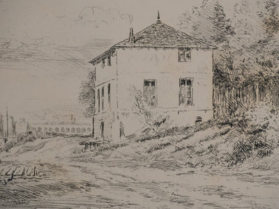 Louis WILLAUME : Le quai d'Issy, Gravure originale signée