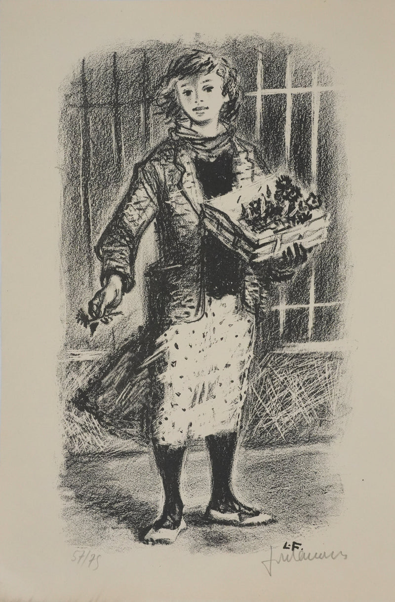 Lucien FONTANAROSA : La vendeuse de fleurs, Lithographie originale signée