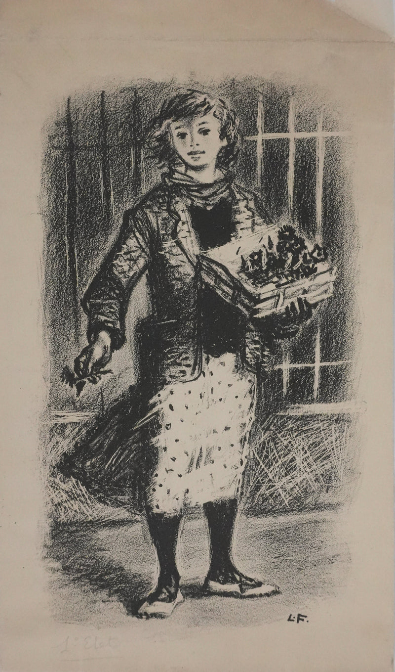 Lucien FONTANAROSA : La vendeuse de fleurs (premier état), Lithographie originale signée