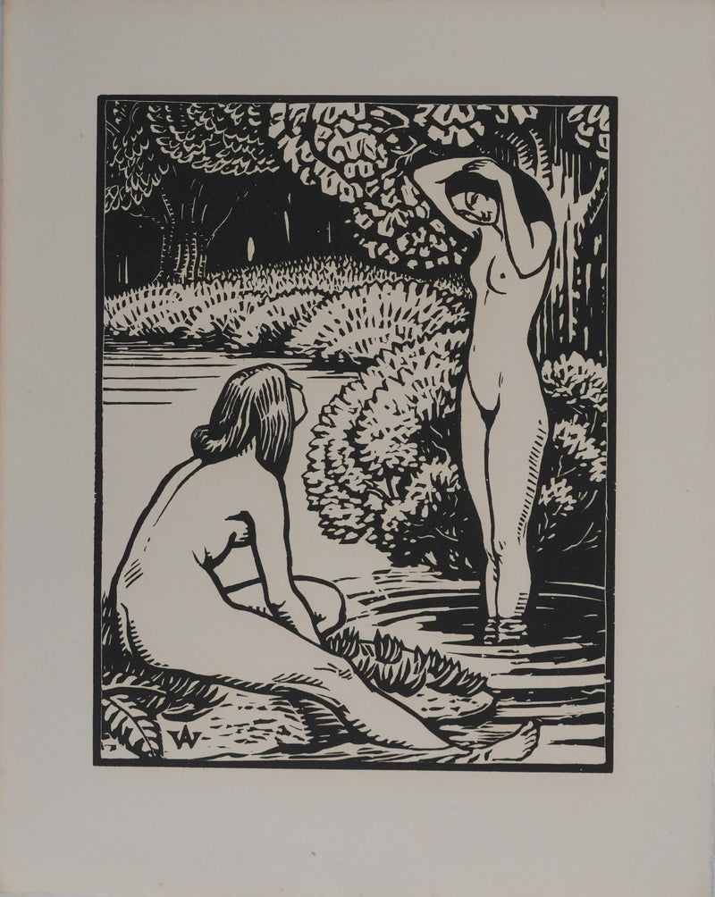 Henri AMEDEE-WETTER : La toilette au ruisseau, Gravure originale signée