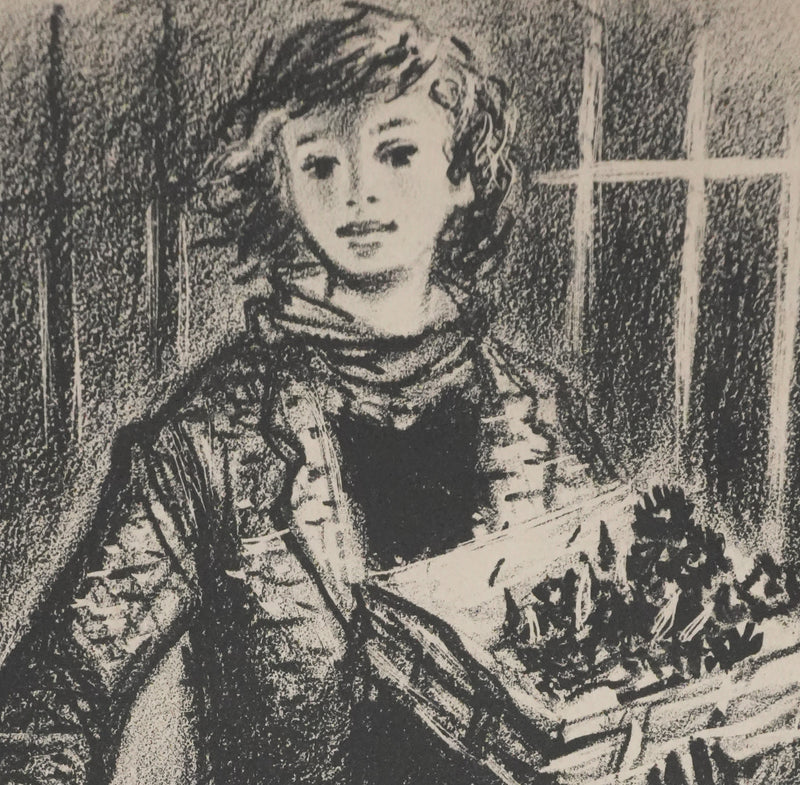 Lucien FONTANAROSA : La vendeuse de fleurs (premier état), Lithographie originale signée