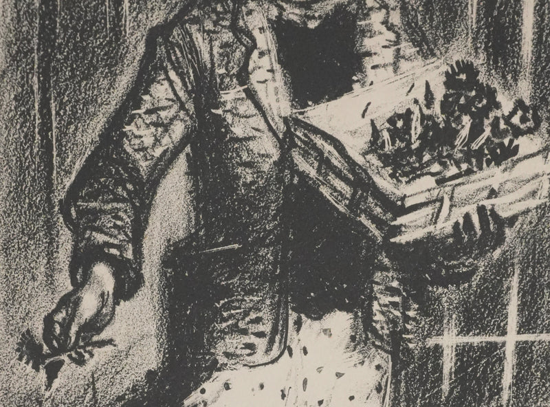 Lucien FONTANAROSA : La vendeuse de fleurs (premier état), Lithographie originale signée