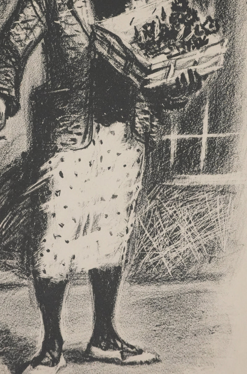 Lucien FONTANAROSA : La vendeuse de fleurs (premier état), Lithographie originale signée