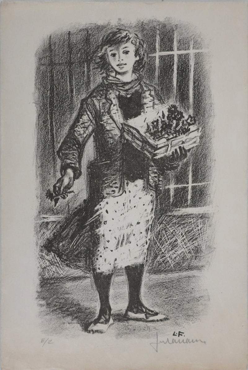 Lucien FONTANAROSA : La vendeuse de fleurs, Lithographie originale signée
