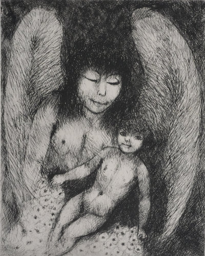 Edouard GOERG : L'ange et l'enfant, Gravure originale