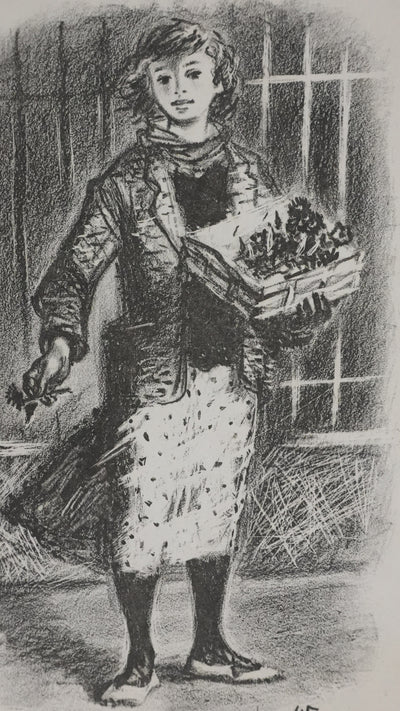 Lucien FONTANAROSA : La vendeuse de fleurs, Lithographie originale signée