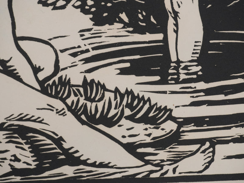 Henri AMEDEE-WETTER : La toilette au ruisseau, Gravure originale signée