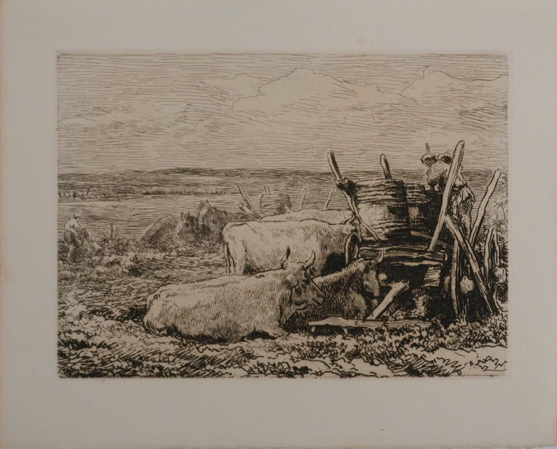 Charles François DAUBIGNY : Les vendanges, Gravure originale