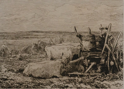 Charles François DAUBIGNY : Les vendanges, Gravure originale