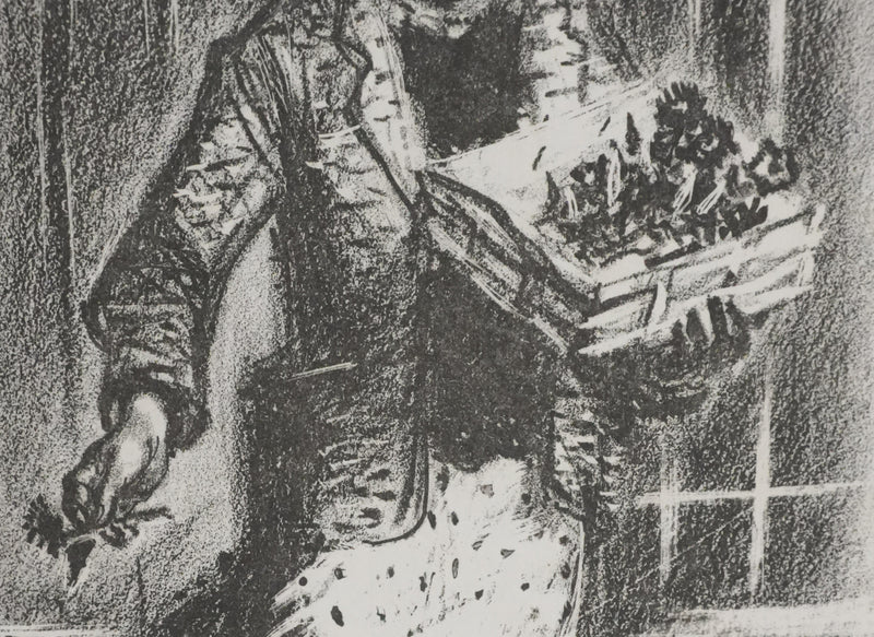 Lucien FONTANAROSA : La vendeuse de fleurs, Lithographie originale signée