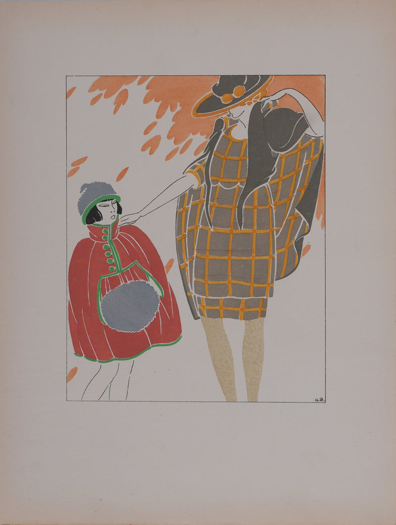 André DOMIN : Mère et fille, Lithographie originale signée