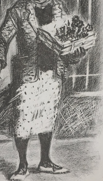 Lucien FONTANAROSA : La vendeuse de fleurs, Lithographie originale signée