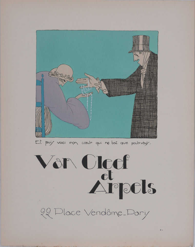 Ecole XXème : Van Cleef et Arpels, Le collier de perle, Lithographie