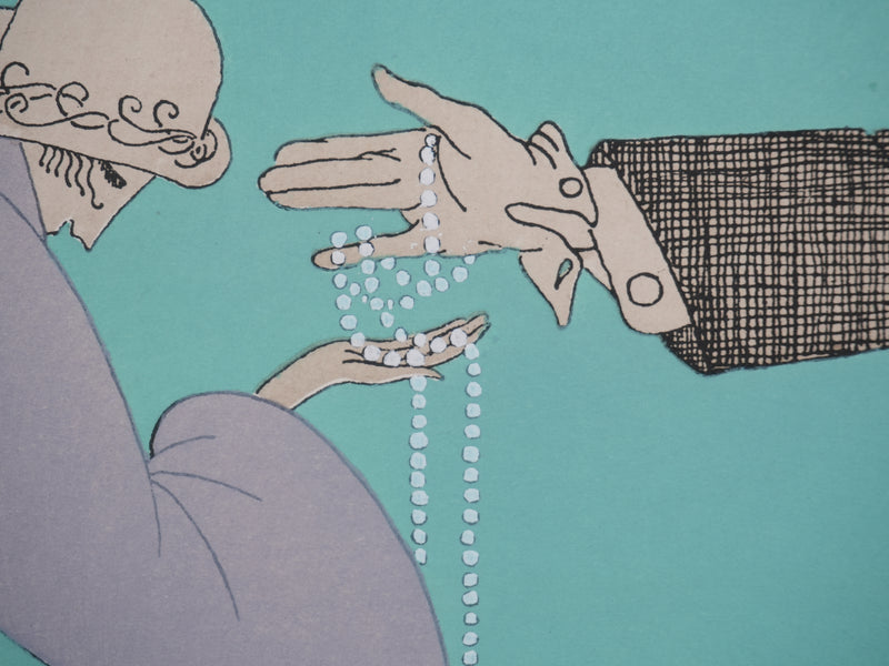 Ecole XXème : Van Cleef et Arpels, Le collier de perle, Lithographie