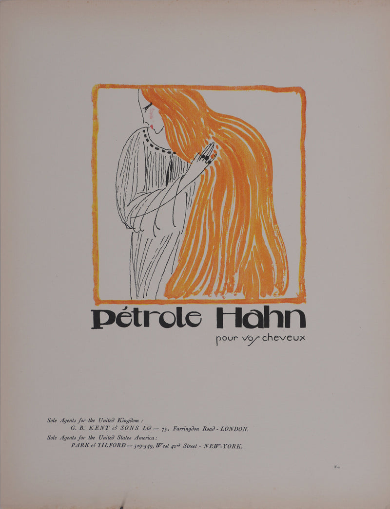 Ecole XXème : Pétrole Hahn, La chevelure, Lithographie