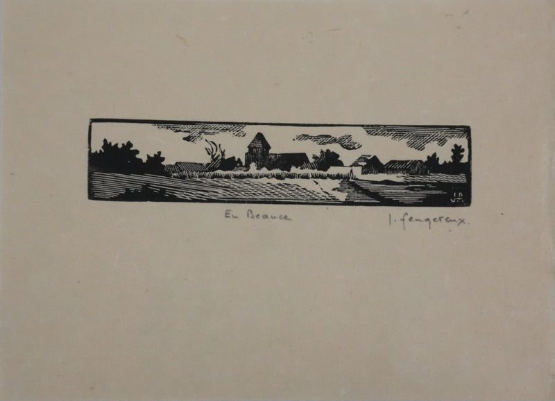 Jean FEUGEREUX : Petite ferme en Beauce, Gravure originale signée