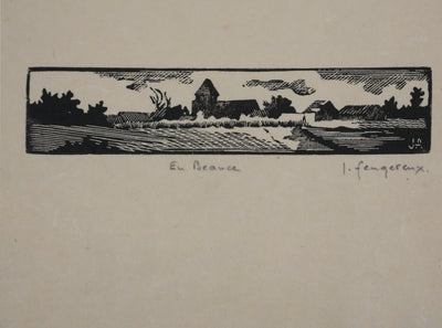 Jean FEUGEREUX : Petite ferme en Beauce, Gravure originale signée