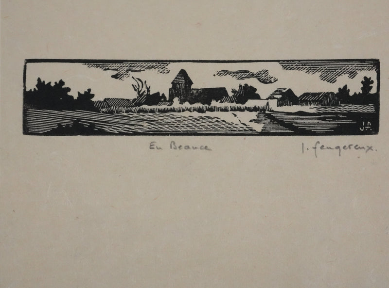 Jean FEUGEREUX : Petite ferme en Beauce, Gravure originale signée